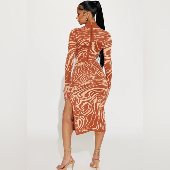 Fashion Nova Anna Sweater Midi Dress - Rust/combo - Picture 3 of 7